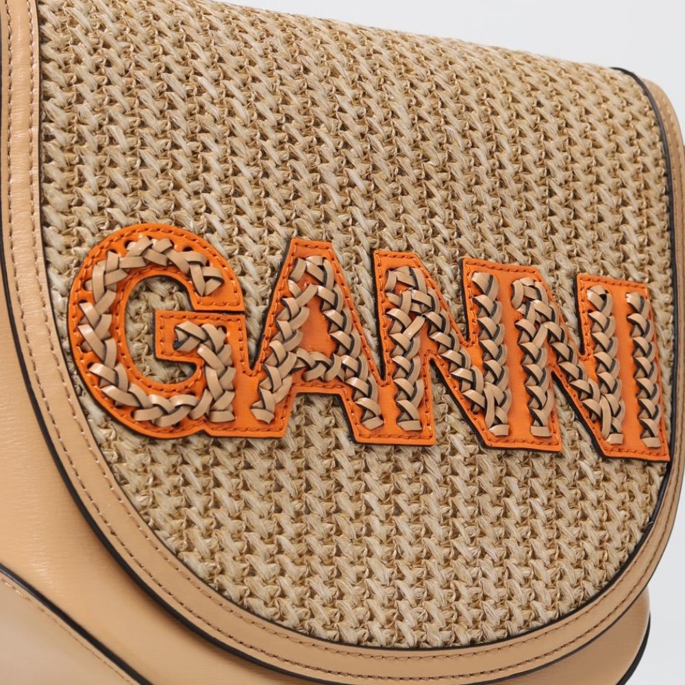 🧡 GANNI Banner Saddle Raffia Bag NWT - Picture 3 of 5